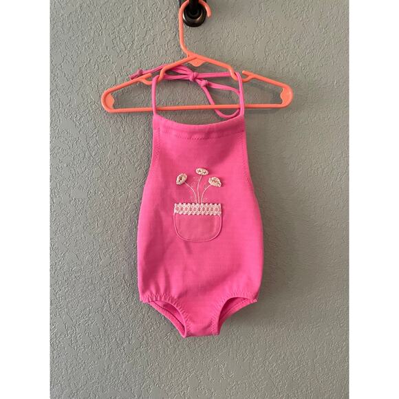 Vintage Carter's Girls 2t Swimsuit One Piece Pink Halter - Picture 1 of 5